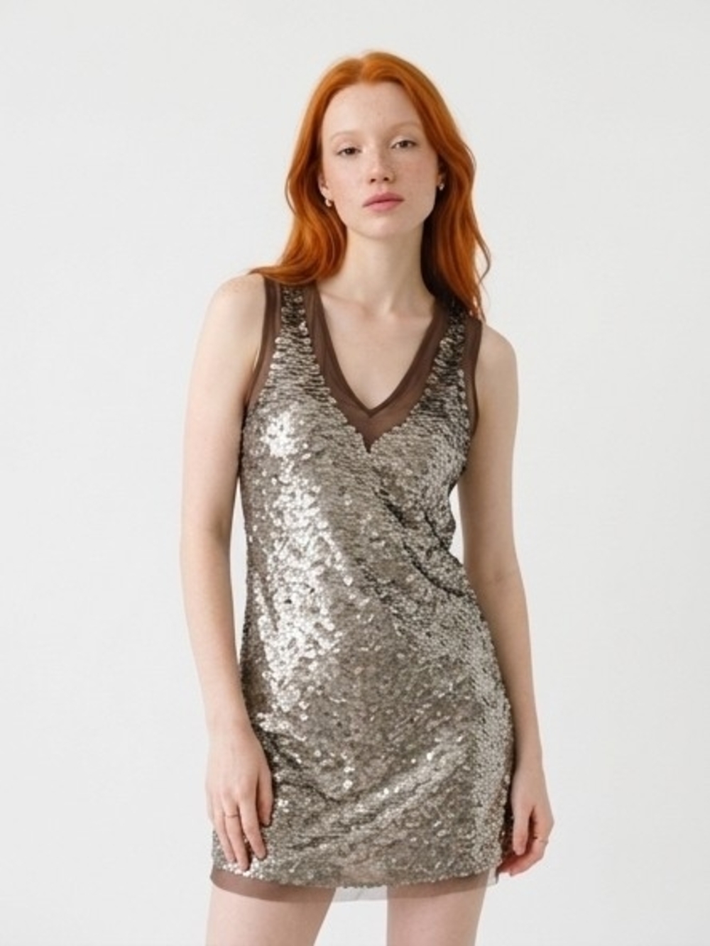 Monique Leshman NWT Lolita Silver Sequin Mesh Mini Dress Misses Size Medium